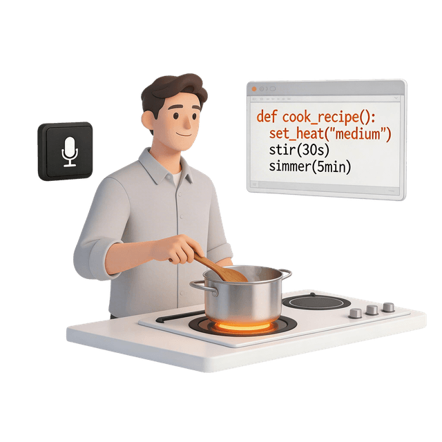 Smart cooking assistant with voice-guided recipe and code